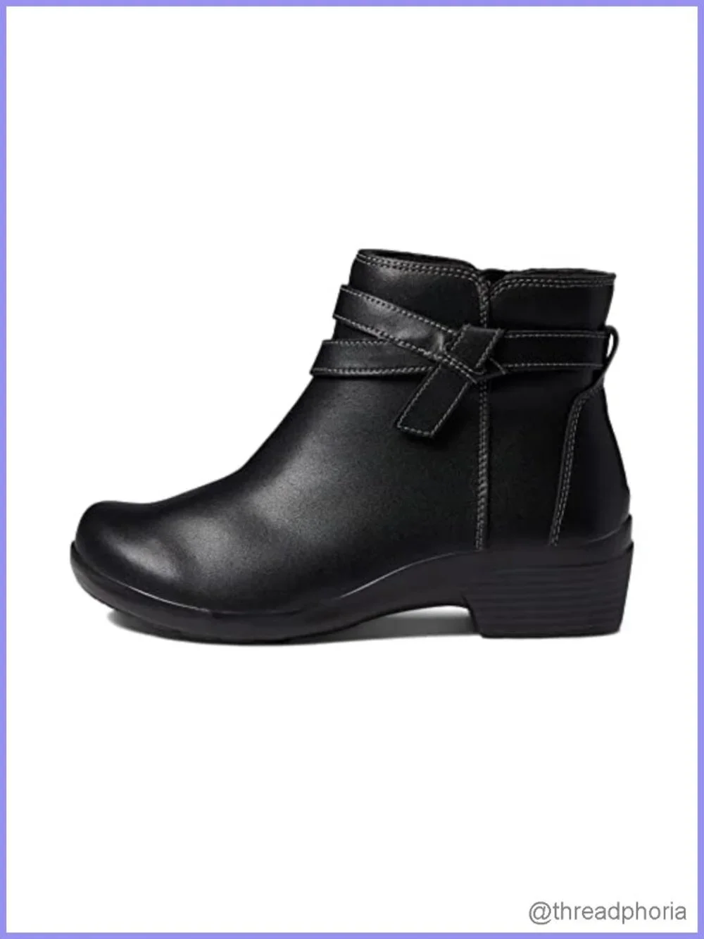 Leather Ankle Boot Chelsea Block Heel Almond Toe Zip
